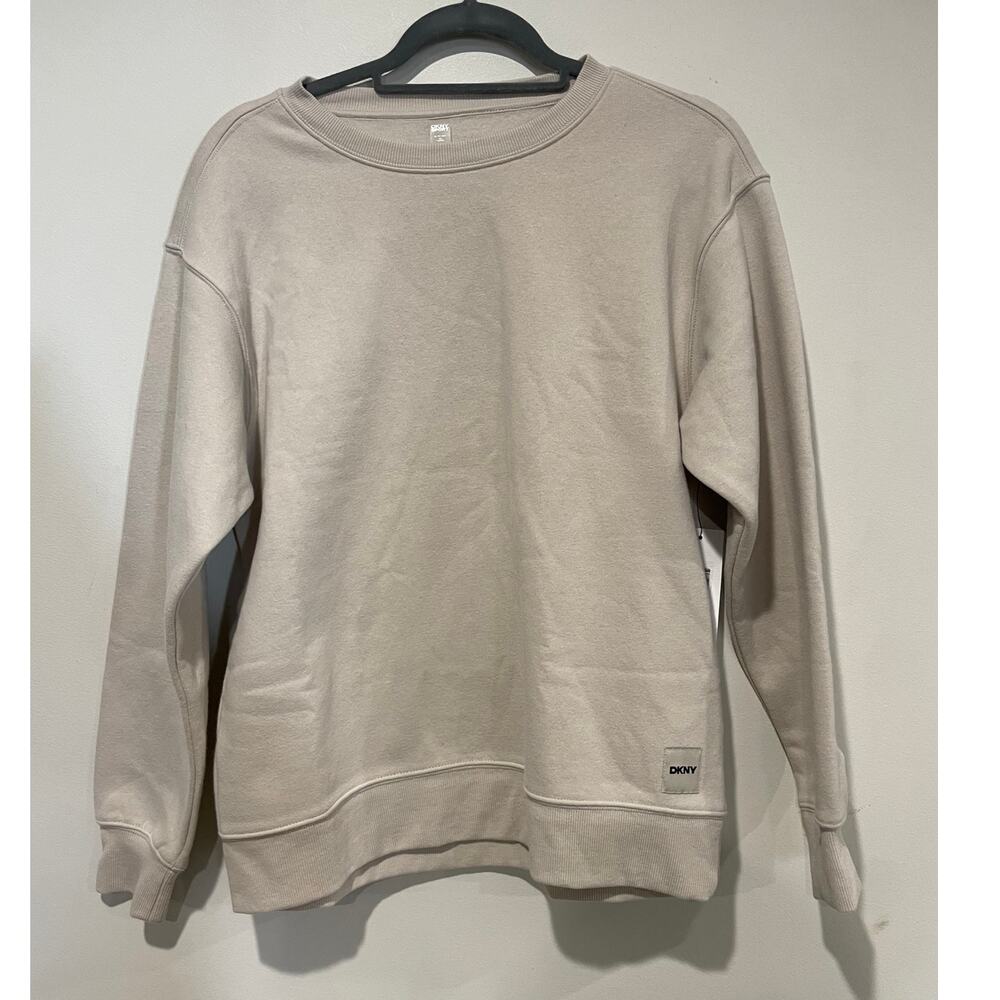 NWT DKNY Sport Dropped Shoulder Fleece Pullover Sweatshirt Beige Women's Size XS